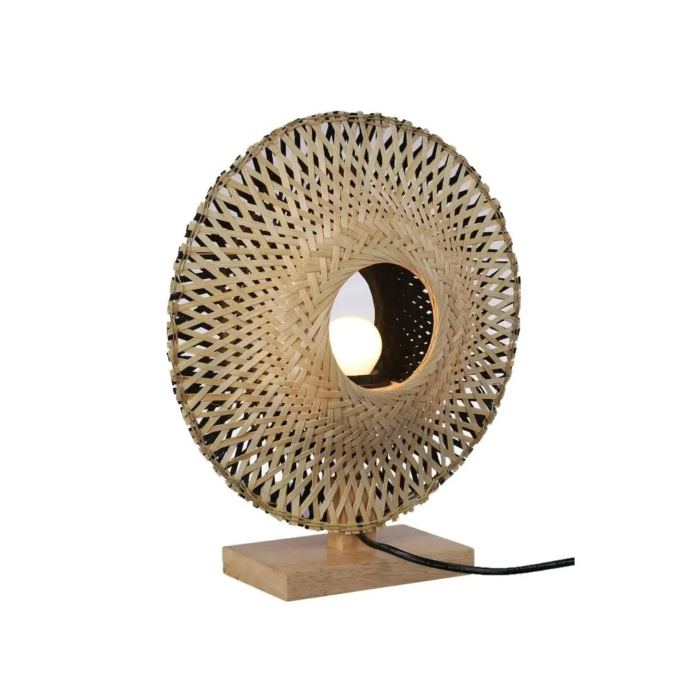 Linda Toroidal Circular Shape Bamboo Table Lamp Light Black Natural