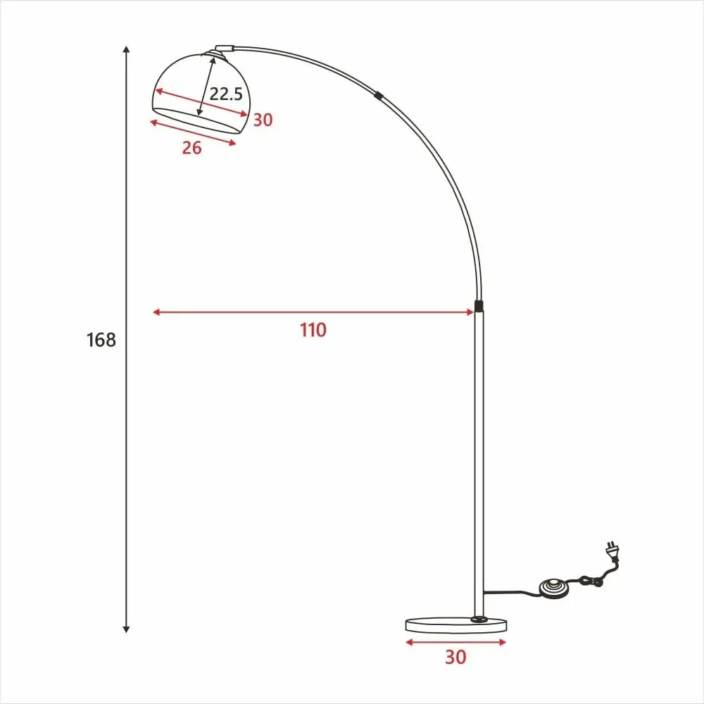 Pino Arc Floor Lamp Satin Chrome Metal Body Marble Base - White Shade