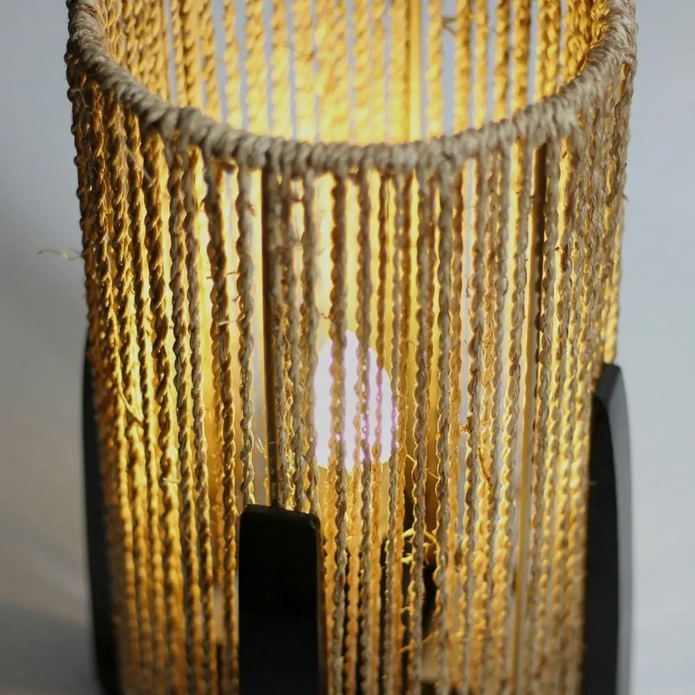 Venus Wood Rattan 5-Pillar Design Table Lamp Light Black Natural