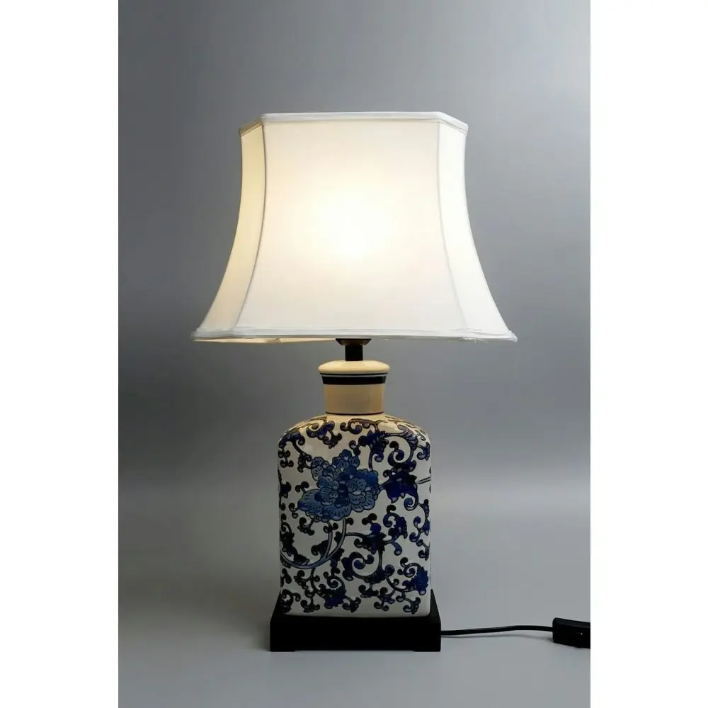 Tanya Ceramic Base Oriental Chinese Table Desk Lamp - White Palace Shade