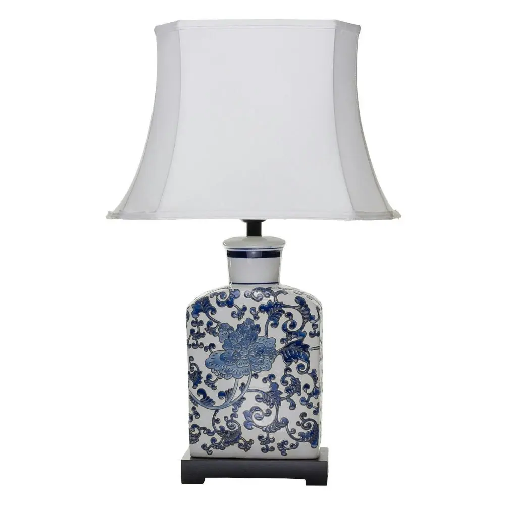 Tanya Ceramic Base Oriental Chinese Table Desk Lamp - White Palace Shade