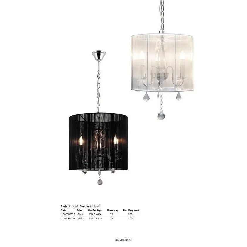 Venice Crystal Chandelier Pendant Light - Chrome / White