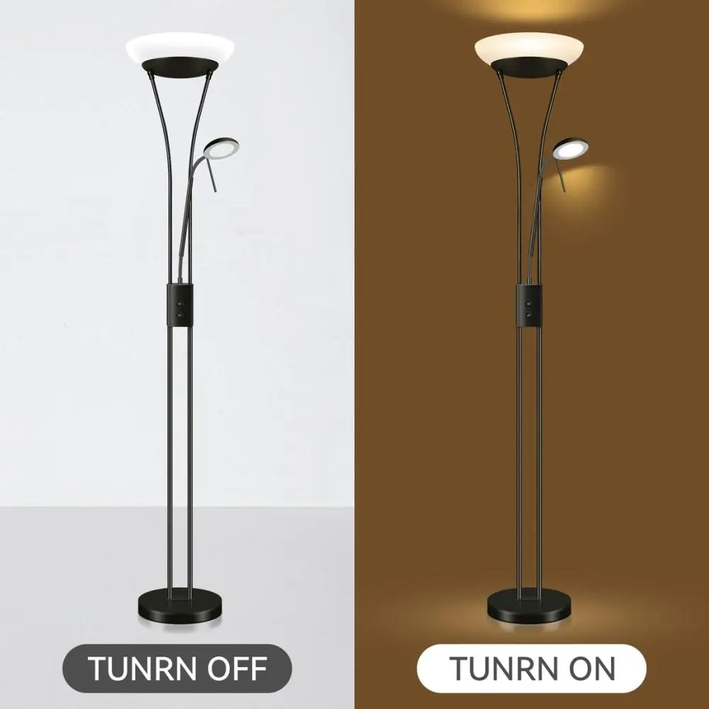 Fareeda Mother & Child LED Standing Floor Lamp Metal Base Glass Shade - Black