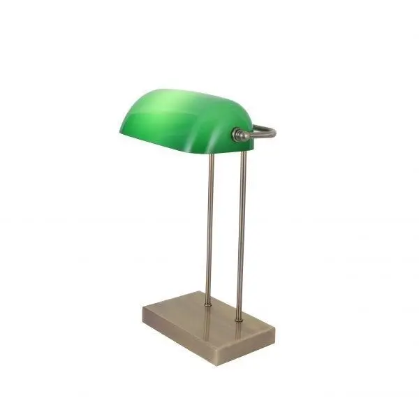 Mark Table Desk Lamp W/ USB Charger Antique Brass Metal Base Green Glass Shade