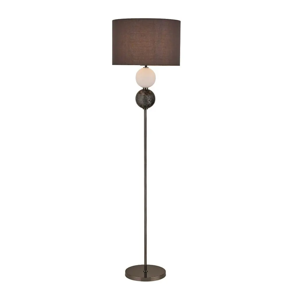 Angie Modern Fabric Shade Orbs Design Metal Floor Lamp Light Pewter