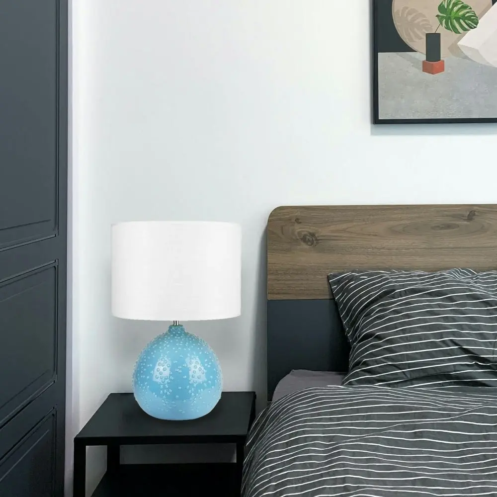 Marina Fun Ceramic Base Fabric Shade Table Lamp Light Blue