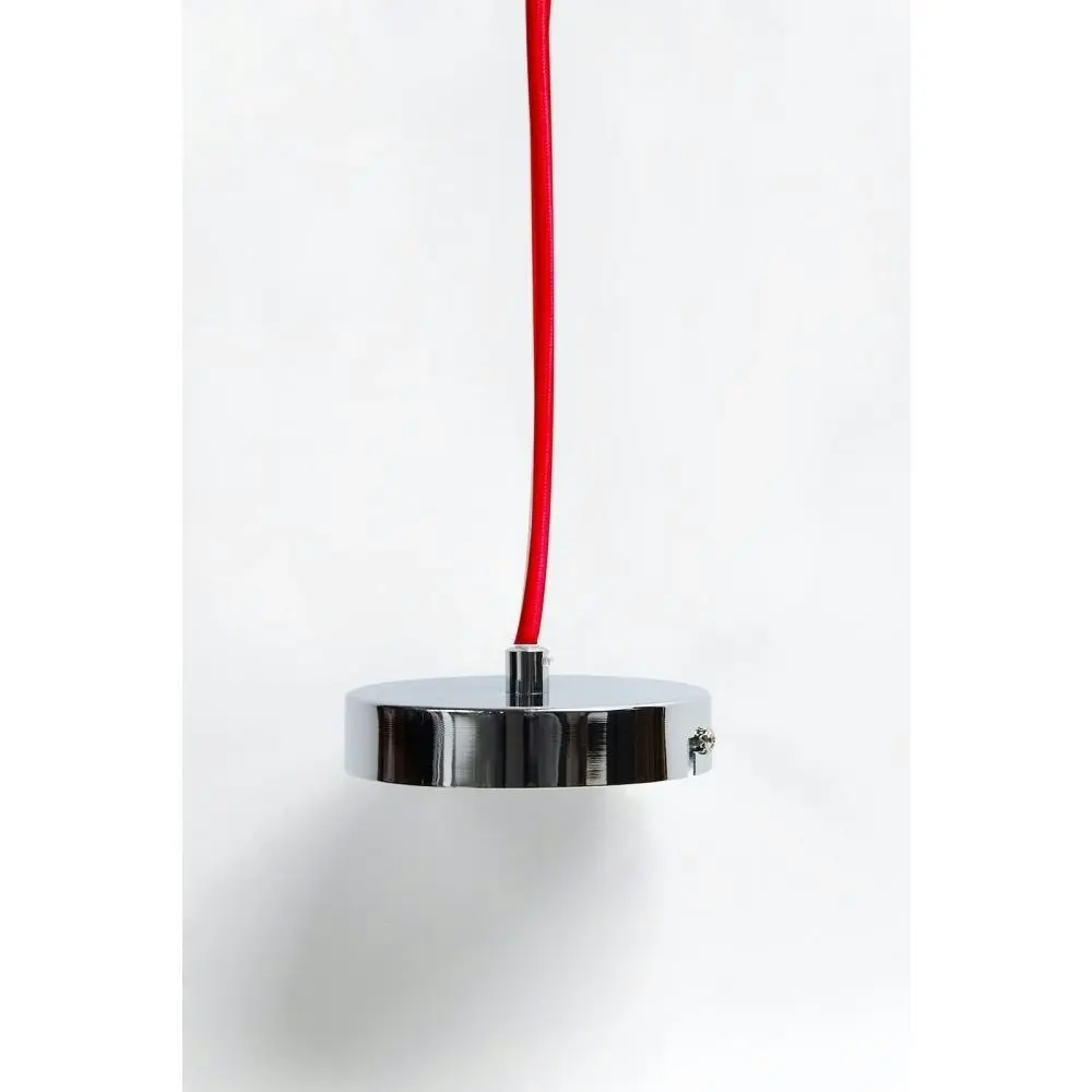 Alba Chrome Hanging Pendant Lamp - Red Fabric Cable