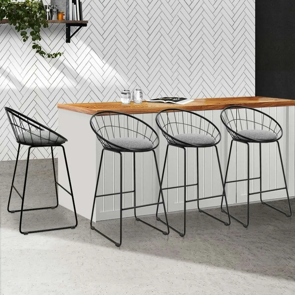 Set of 4 Bar Stools Steel Fabric - Grey and Black