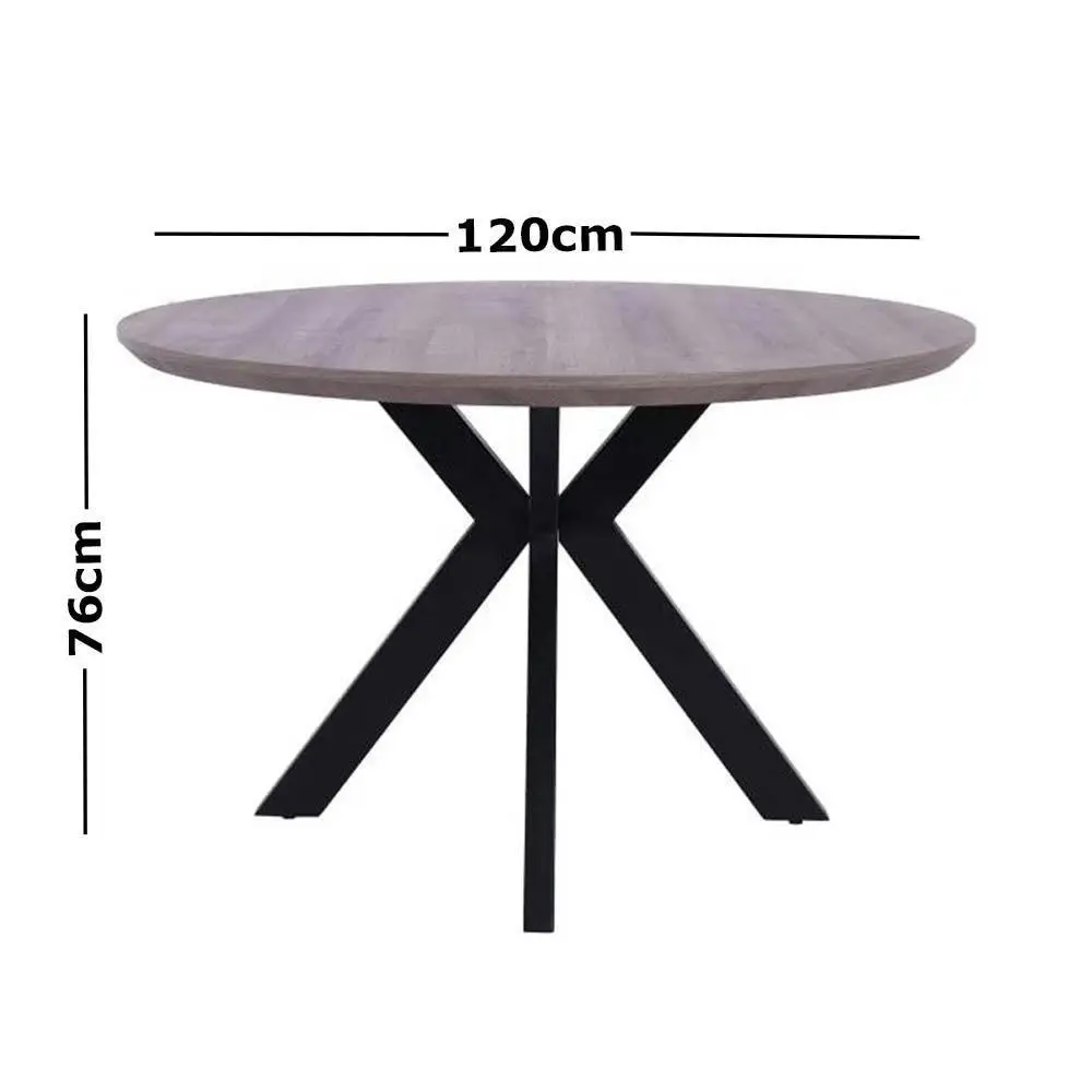 Raimon Furniture Oriel Round Dining Table 120cm - Black Metal Frame - Grey Oak