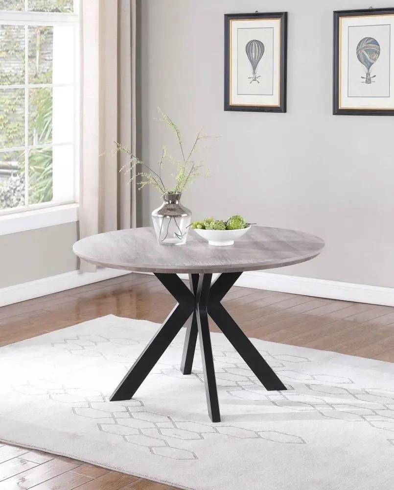 Raimon Furniture Oriel Round Dining Table 120cm - Black Metal Frame - Grey Oak