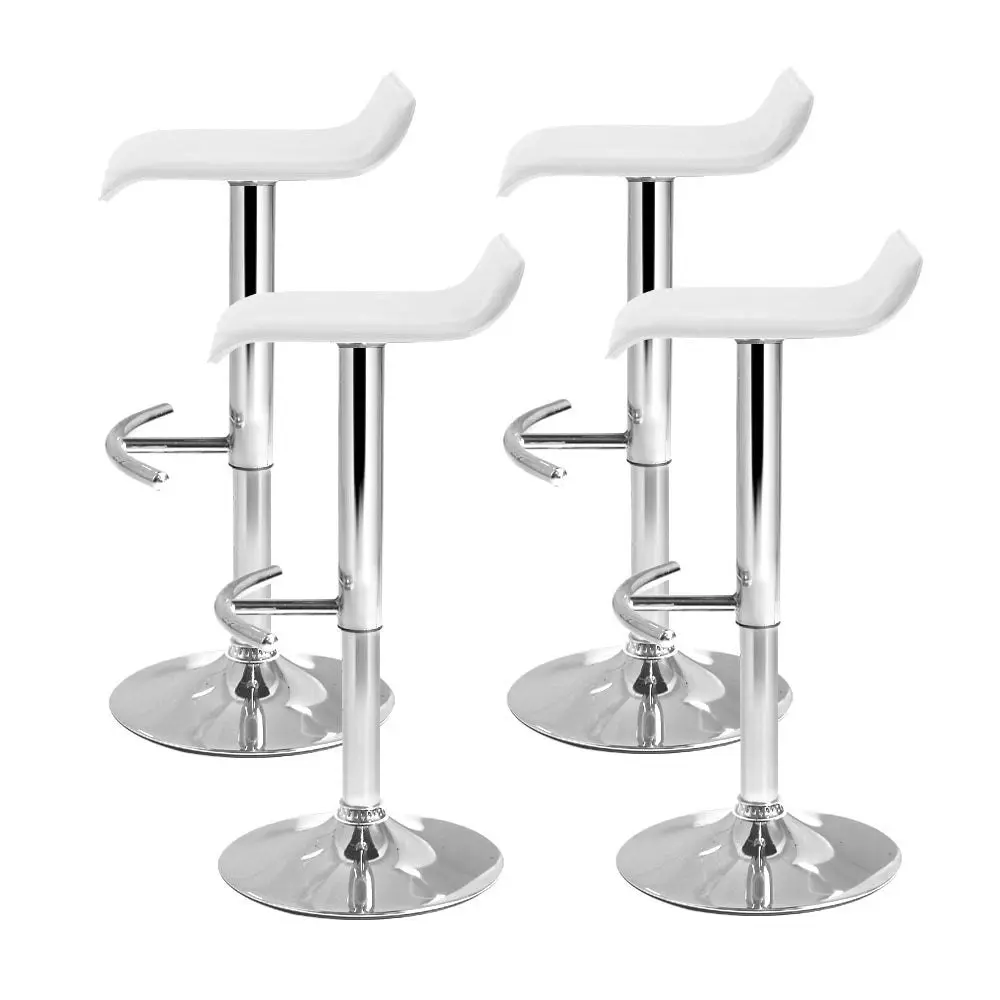 Set of 4 PU Leather Wave Style Bar Stools - White