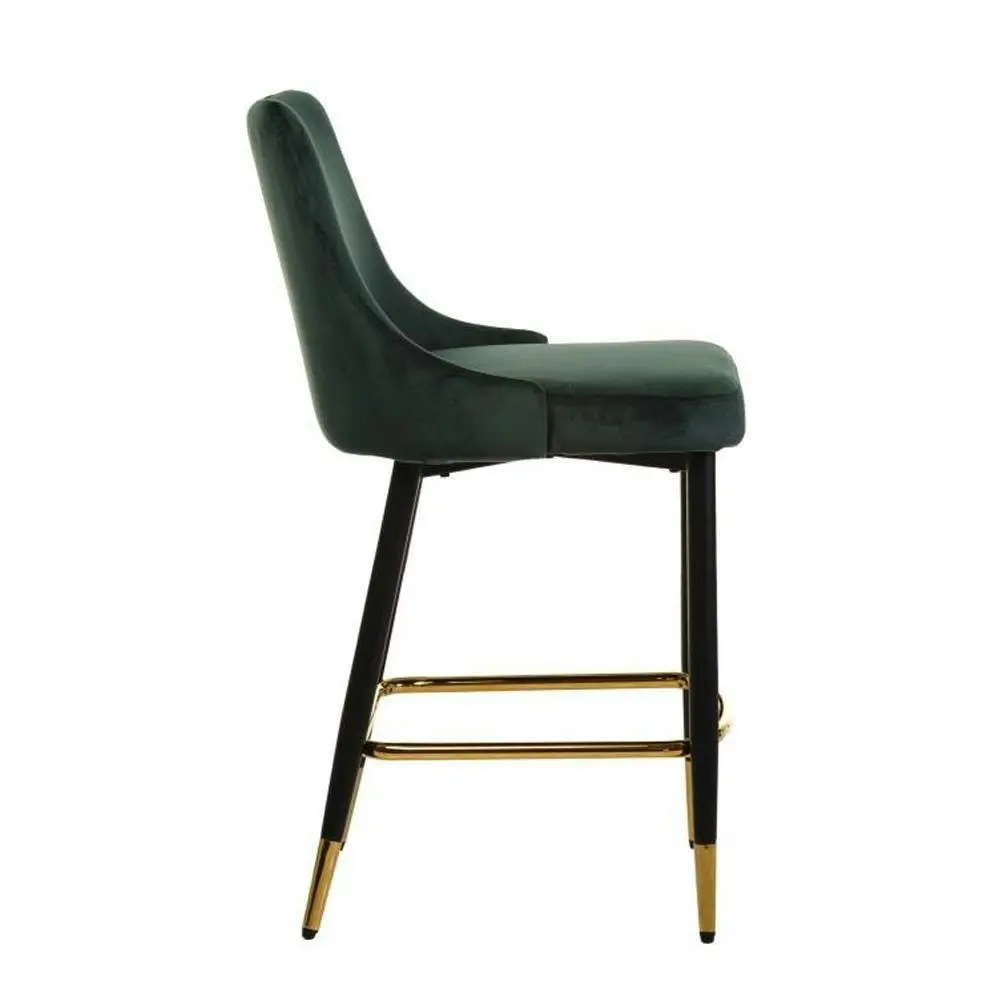 Raimon Furniture Set of 2 Luisa Velvet Fabric Kitchen Counter Bar Stool 63cm - Emerald