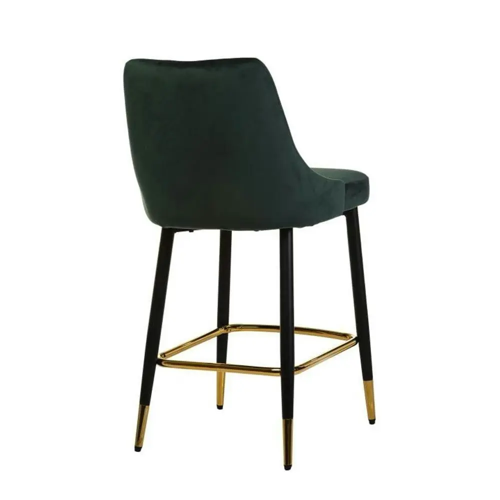 Raimon Furniture Set of 2 Luisa Velvet Fabric Kitchen Counter Bar Stool 63cm - Emerald