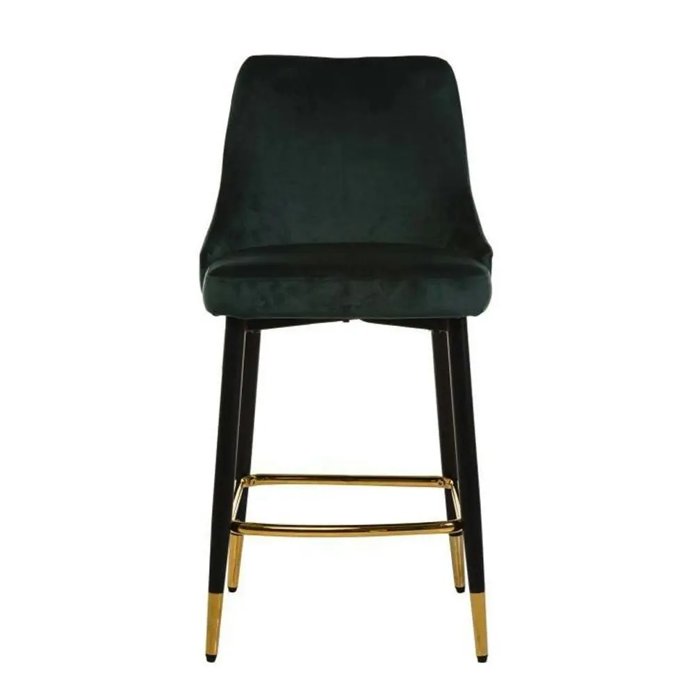 Raimon Furniture Set of 2 Luisa Velvet Fabric Kitchen Counter Bar Stool 63cm - Emerald