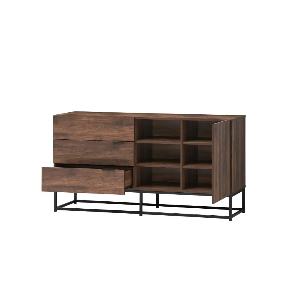 Design Square Malachi Sideboard Buffet Unit Storage Cabinet W/ 1-Door 3-Drawers - Walnut/Black