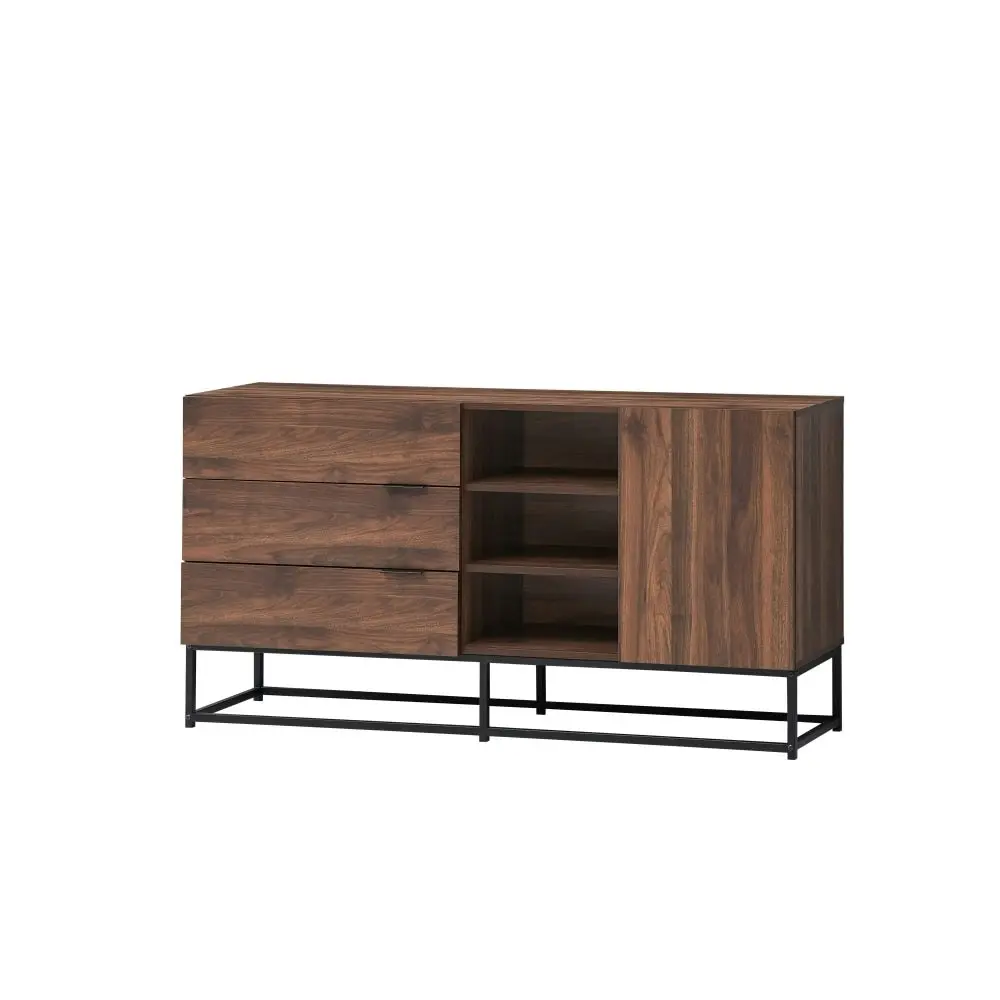 Design Square Malachi Sideboard Buffet Unit Storage Cabinet W/ 1-Door 3-Drawers - Walnut/Black