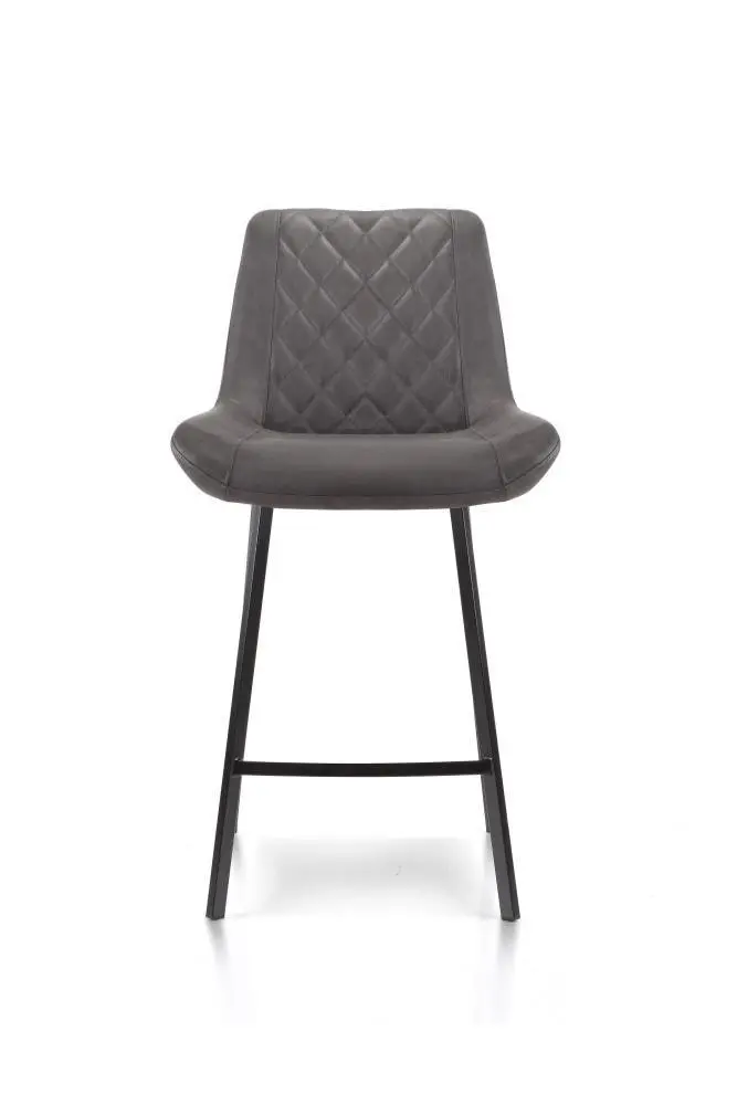 Raimon Furniture Set of 2 Fin Suede Fabric Kitchen Counter Bar Stool Black Metal Legs 66cm - Charcoal