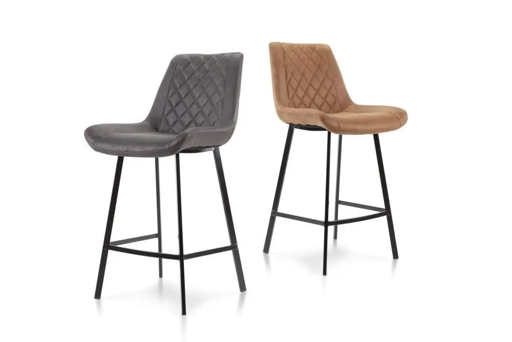 Raimon Furniture Set of 2 Fin Suede Fabric Kitchen Counter Bar Stool Black Metal Legs 66cm - Charcoal