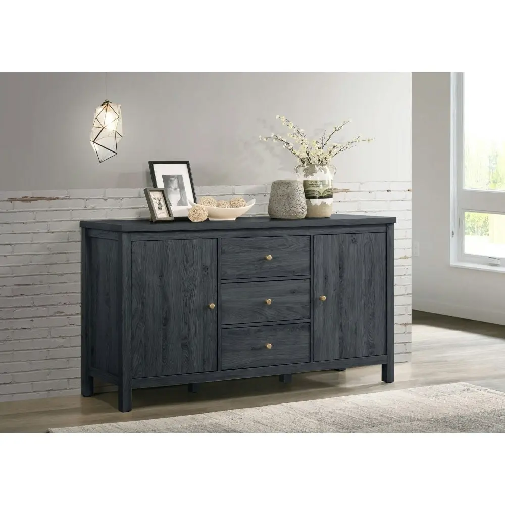 Design Square Waldo Sideboard Buffet Unit Storage Cabinet W/ 2-Doors 3-Drawers - Grey Oak