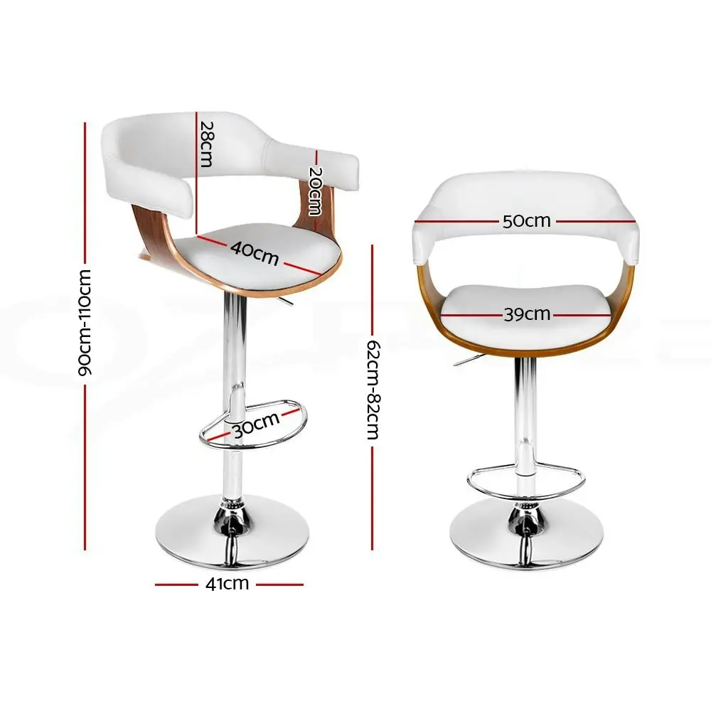 Set of 2 Wooden PU Leather Bar Stool - White and Chrome