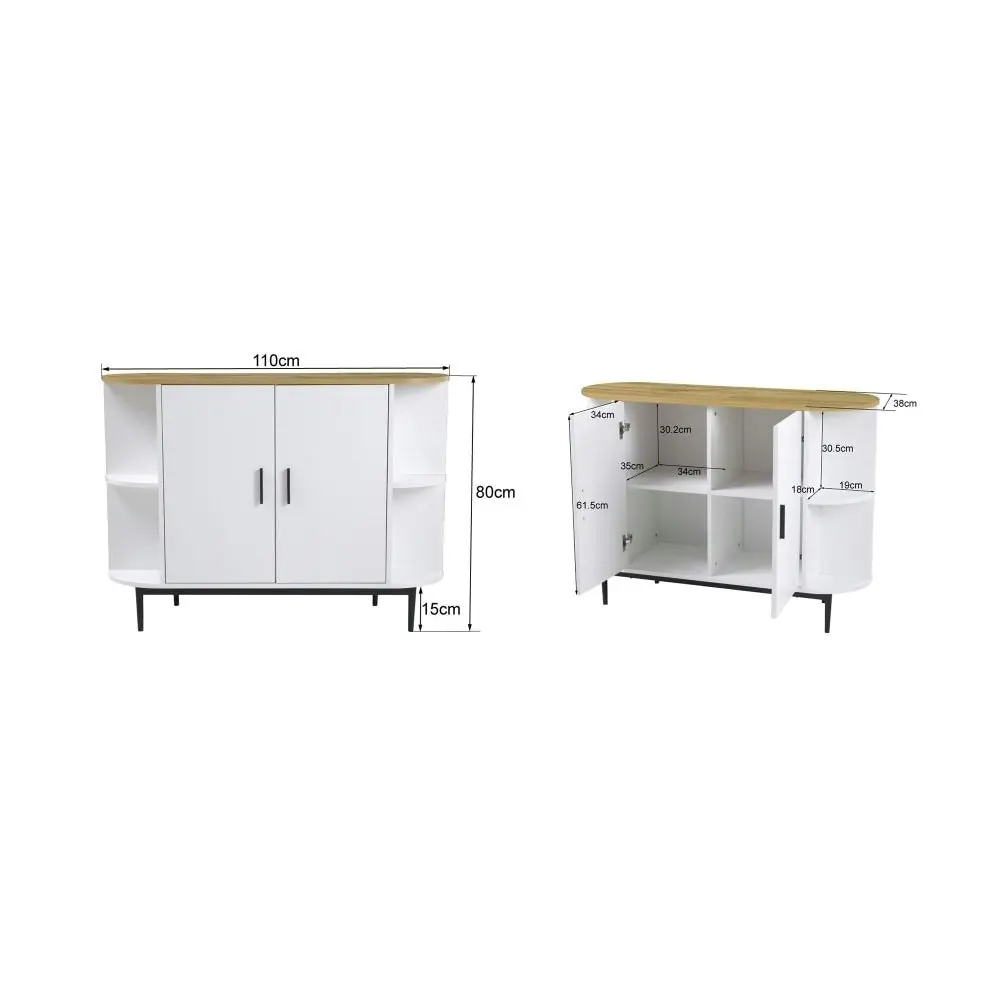 Maestro Furniture Polish 2-Door Buffet Unit Sideboard Storage Cabinet - White/Natural