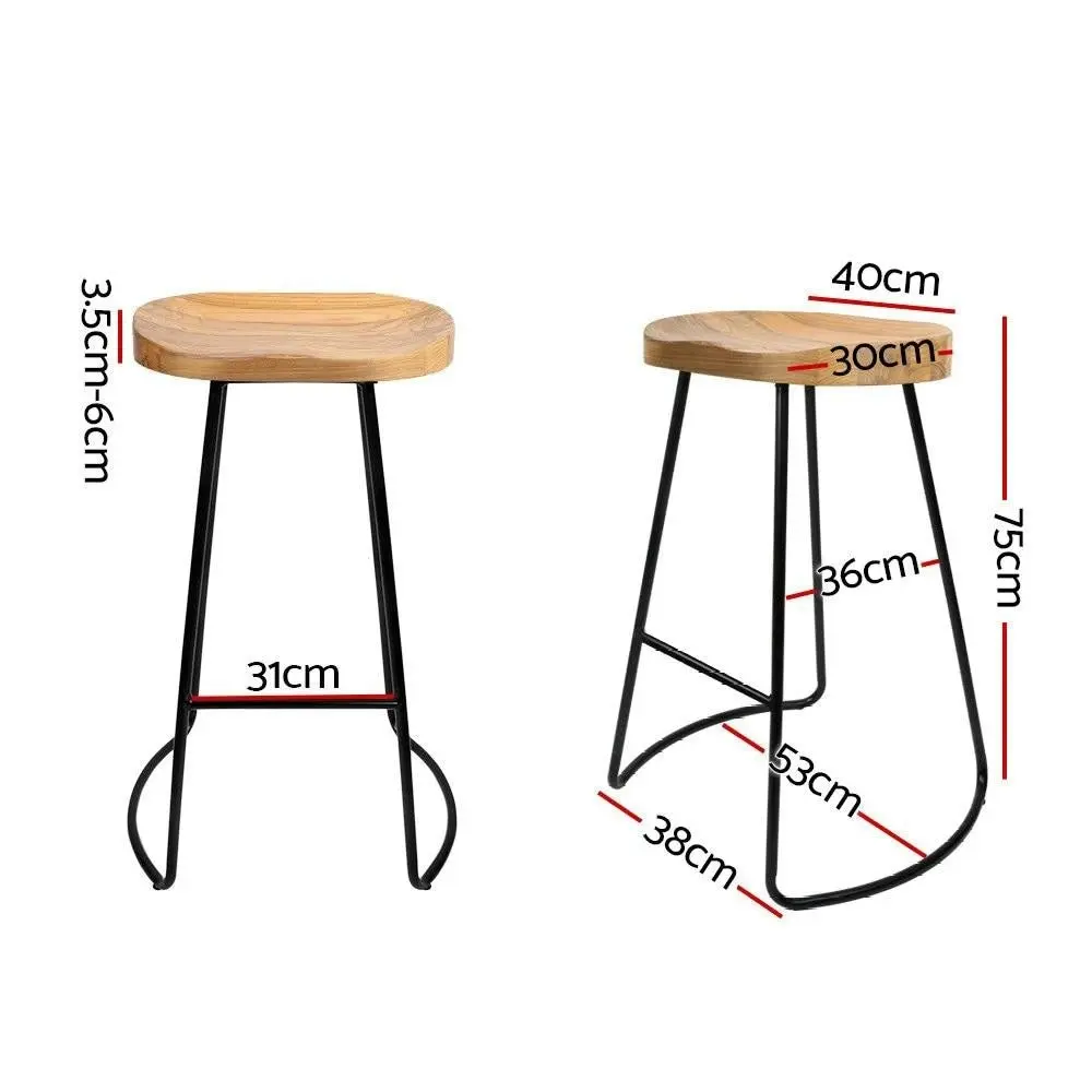 Set of 4 Elm Wood Backless Bar Stools 75cm - Black and Light Natural