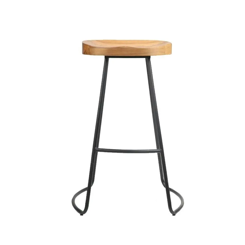 Set of 4 Elm Wood Backless Bar Stools 75cm - Black and Light Natural