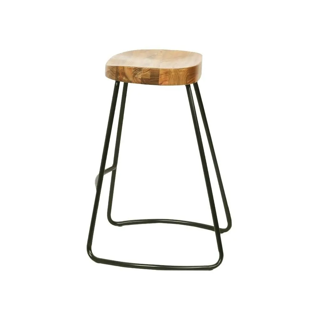 Set of 4 Elm Wood Backless Bar Stools 75cm - Black and Light Natural