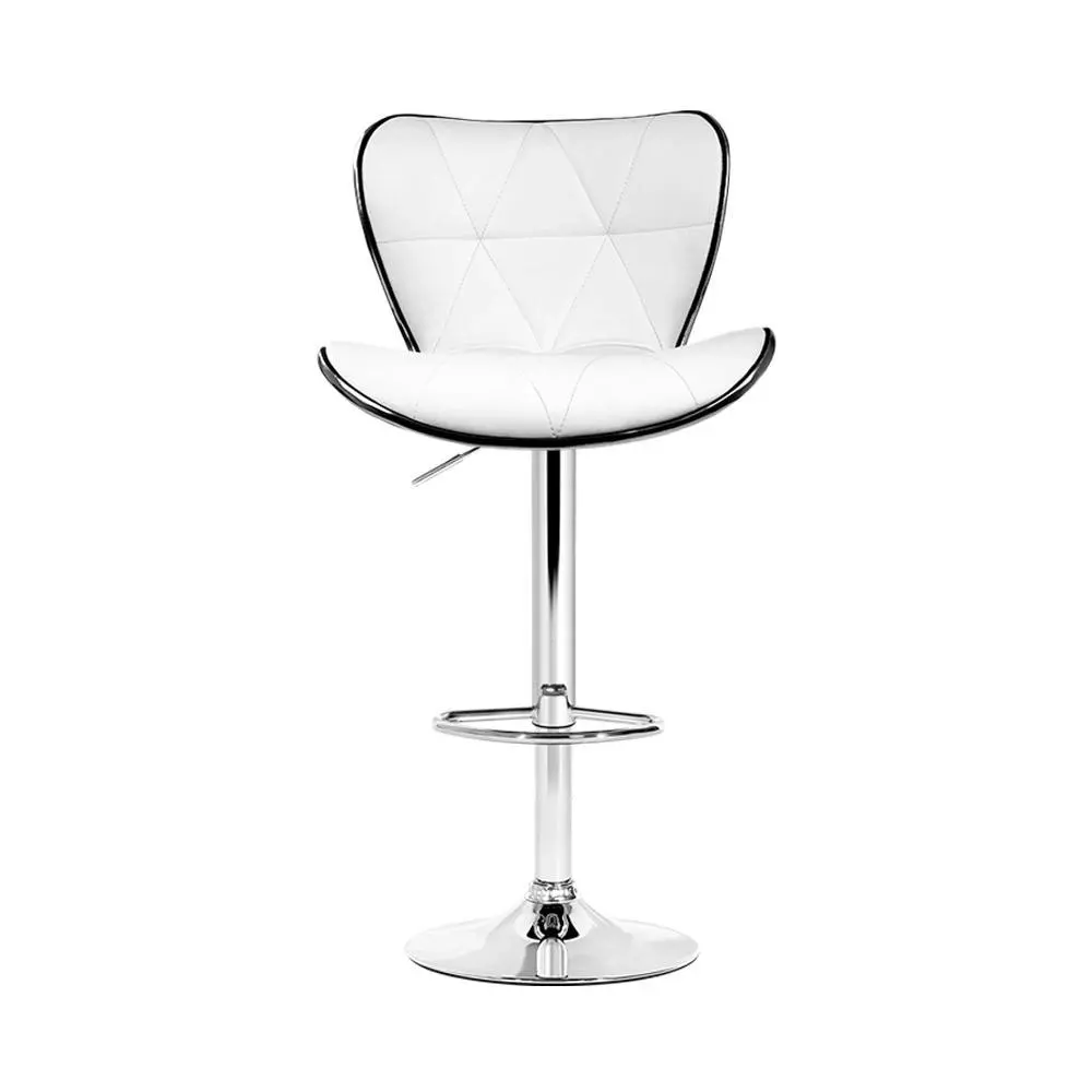 Set of 4 PU Leather Patterned Bar Stools - White and Chrome