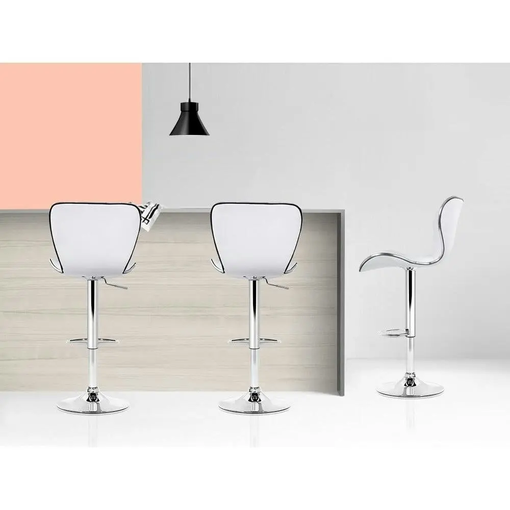 Set of 4 PU Leather Patterned Bar Stools - White and Chrome