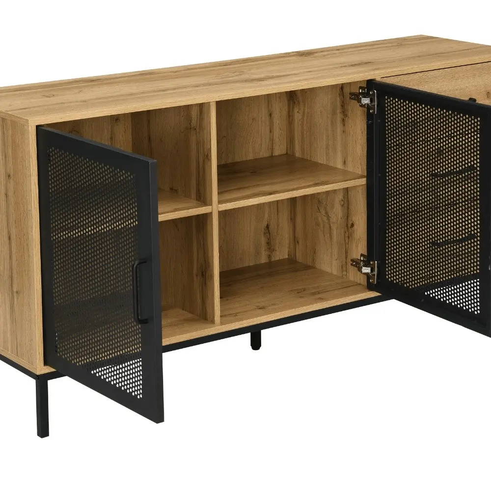 Design Square Nia Buffet Unit Sideboard Storage Cabinet W/ 2-Doors 3-Drawers - Oak/Black