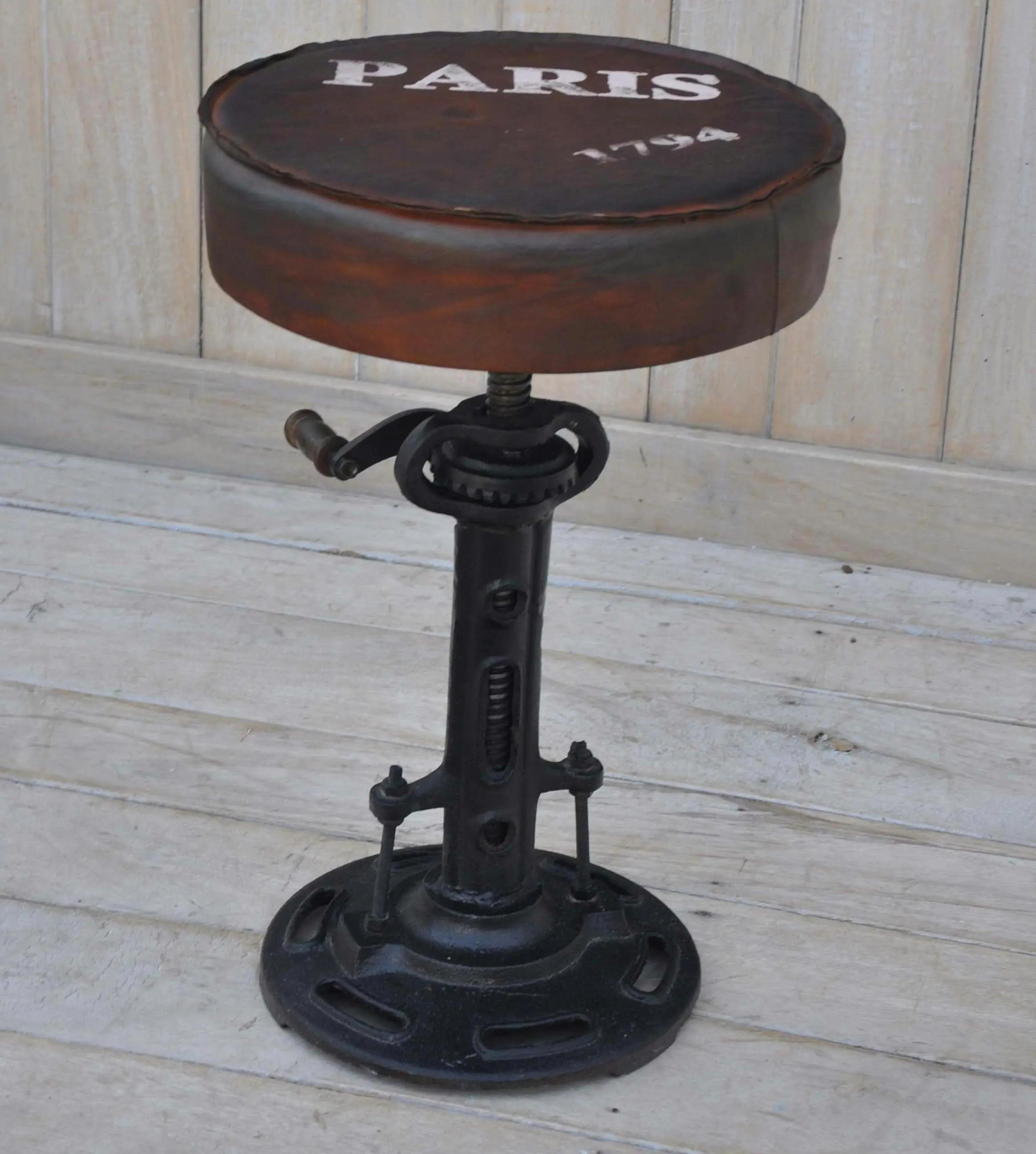 Parisian Industrial Rustic Wind-up  Cast Iron Kitchen Bar Stool 38-72cm