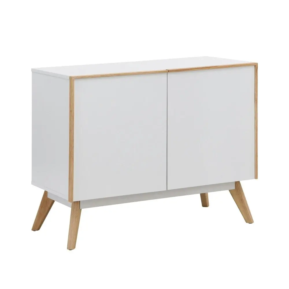 Design Square Autumn Scanvinadian Small Sideboard Buffet Unit Storage Cabinet W/ 2-Doors - White/Oak