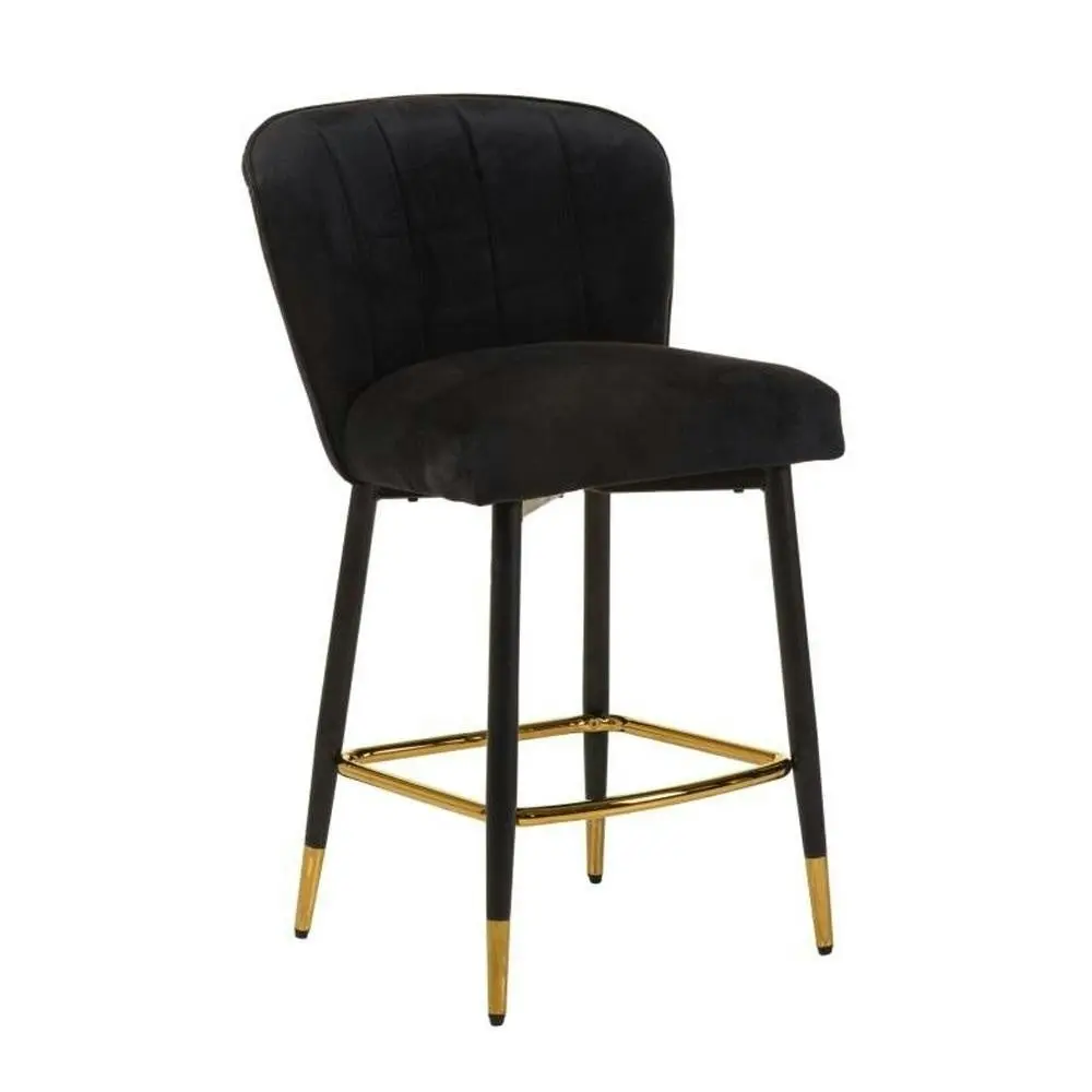 Raimon Furniture Set of 2 Gaia Velvet Fabric Kitchen Counter Bar Stool 63cm - Black