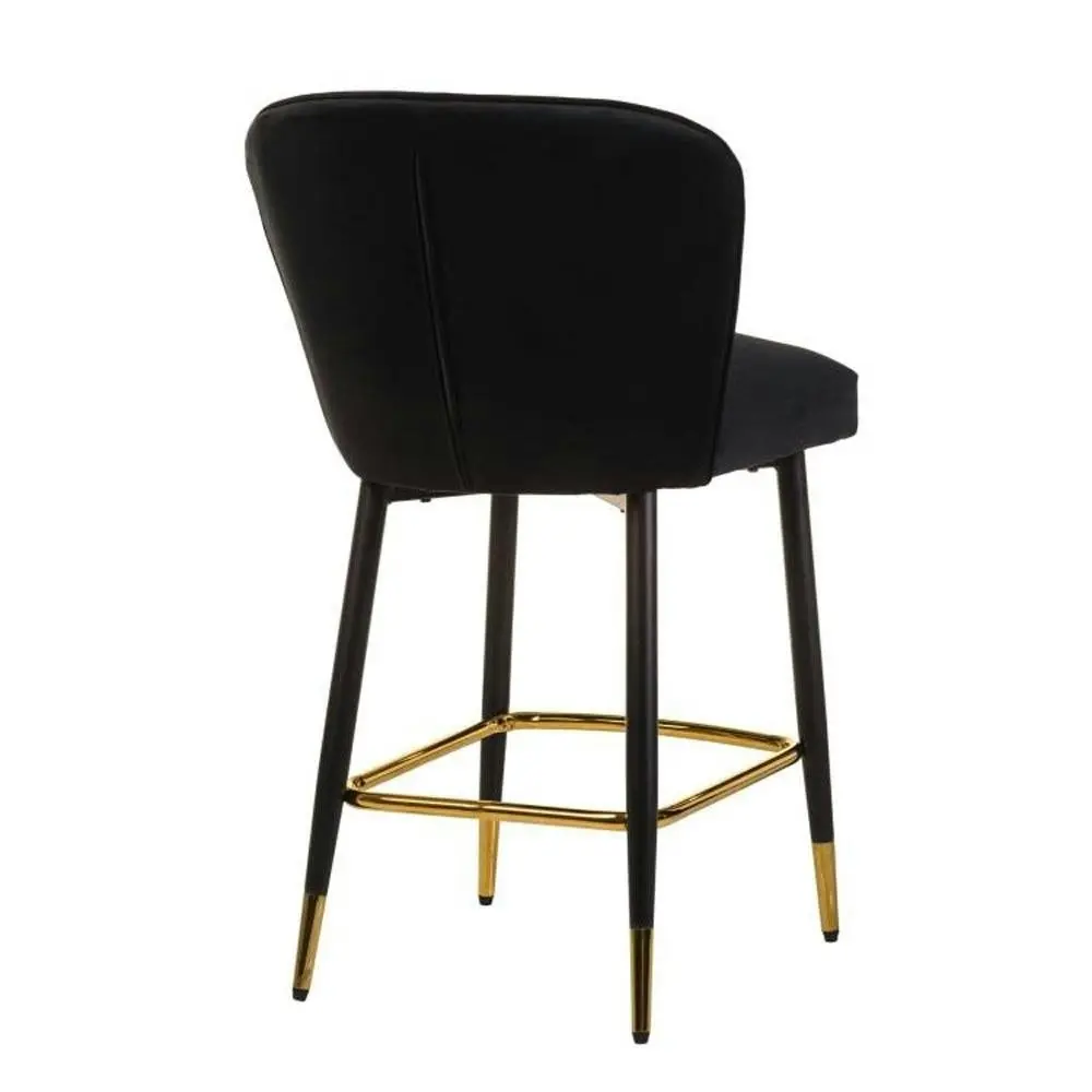 Raimon Furniture Set of 2 Gaia Velvet Fabric Kitchen Counter Bar Stool 63cm - Black