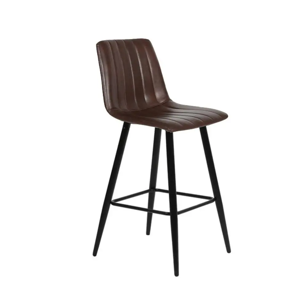 HomeStar Set Of 4 Molly Faux Leather Kitchen Counter Bar Stool Metal Legs - Brown