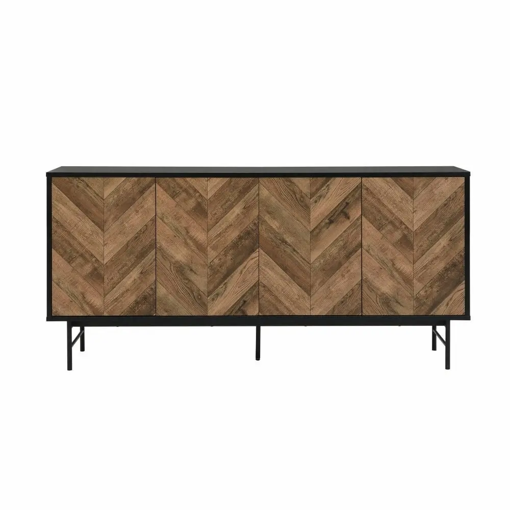 Design Square Magnus Buffet Unit Sideboard W/ 4-Doors Storage Cabinet - Walnut/Black