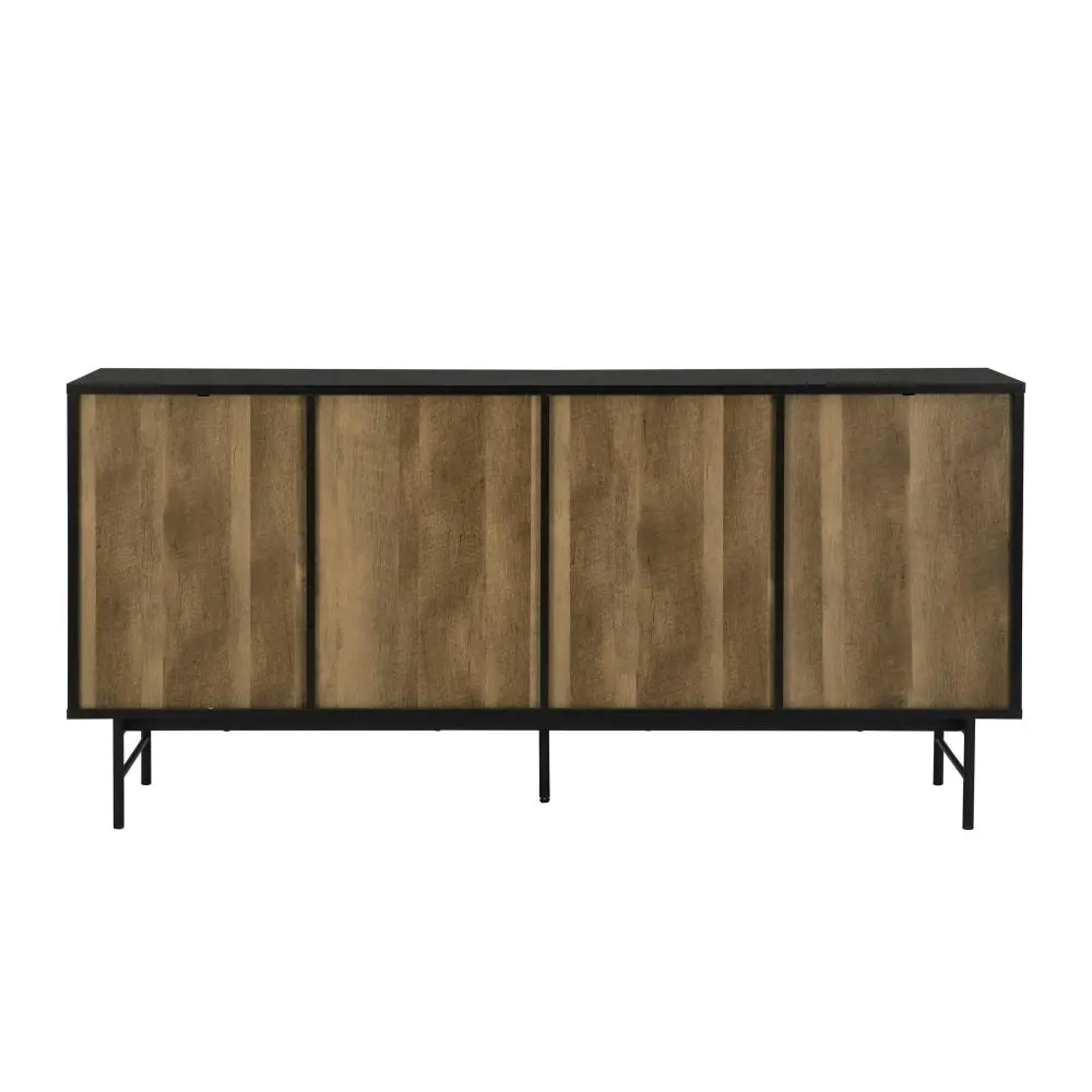 Design Square Magnus Buffet Unit Sideboard W/ 4-Doors Storage Cabinet - Walnut/Black