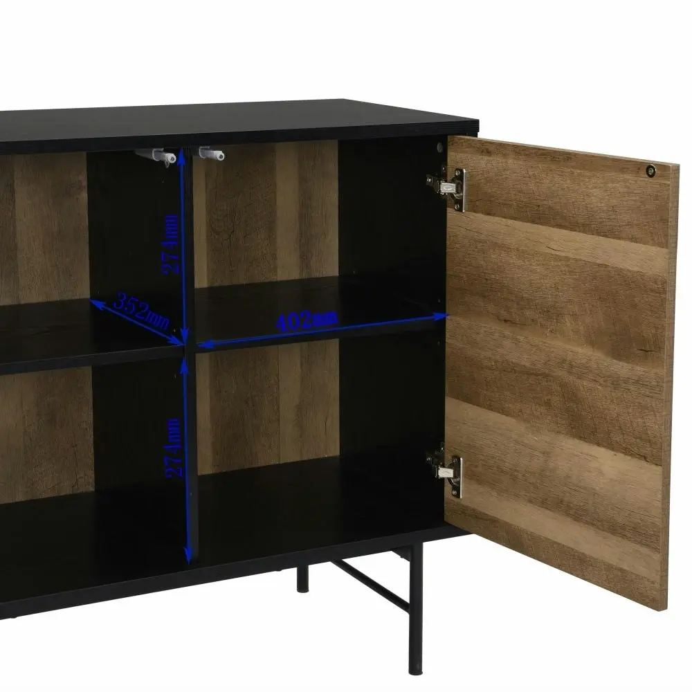 Design Square Magnus Buffet Unit Sideboard W/ 4-Doors Storage Cabinet - Walnut/Black