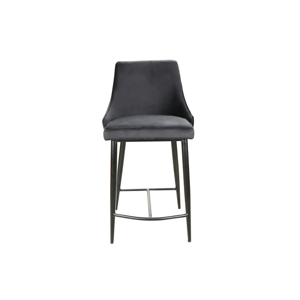 Raimon Furniture Set Of 2 Valor Velvet Fabric Kitchen Counter Bar Stool Metal Legs - Black