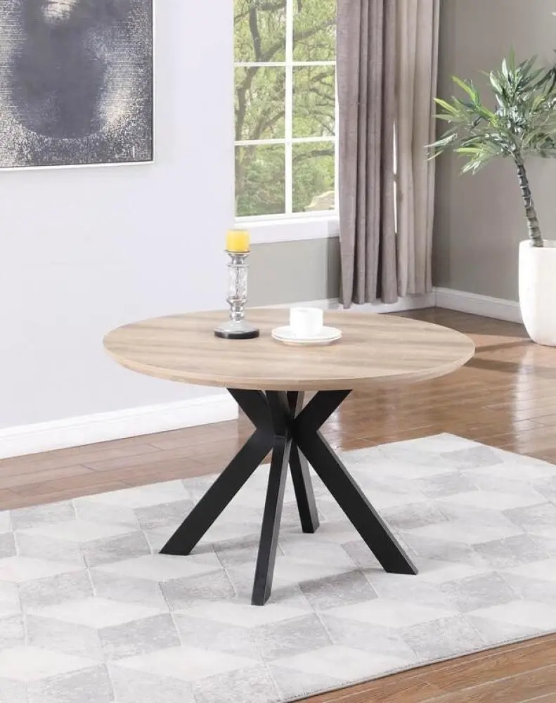 Raimon Furniture Oriel Round Dining Table 120cm - Black Metal Frame - Oak Sonoma