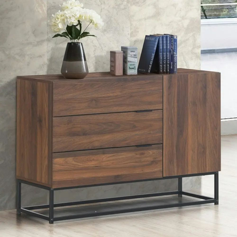 Design Square Allison Sideboard Buffet Unit Storage Cabinet W/ 3-Drawers - Walnut