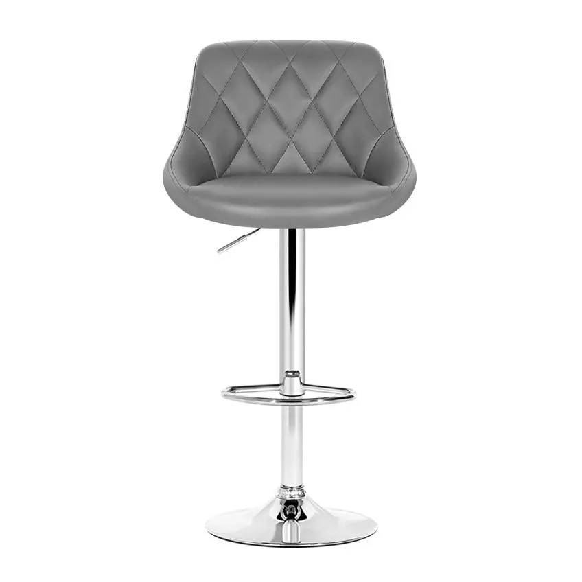 Set of 4 Bar Stools PU Leather Diamond Style - Grey