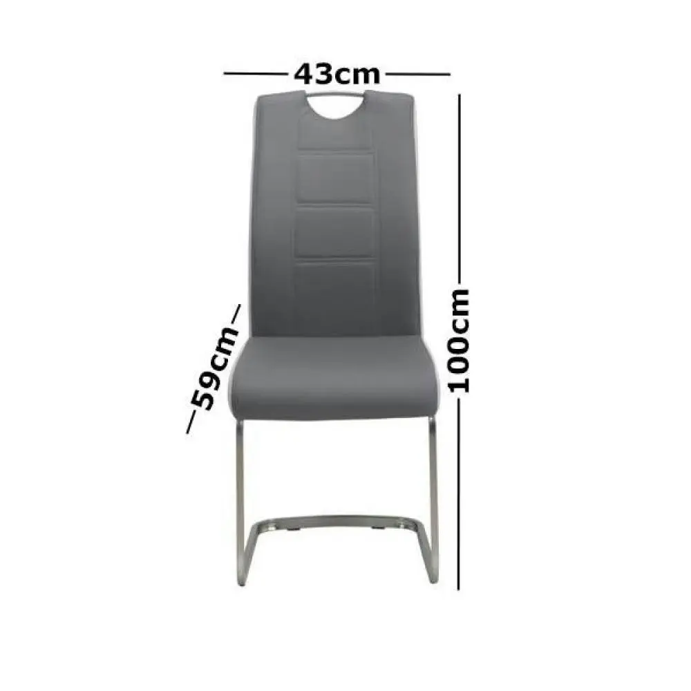 Raimon Furniture Set of 2 Argus Faux Leather Dining Chair - Brushed Metal Legs - Grey