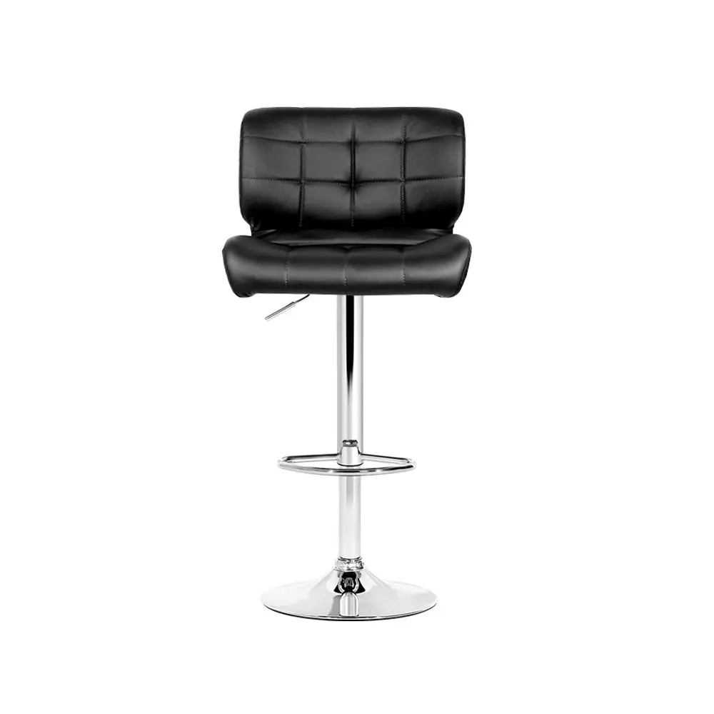 Set of 4 PU Leather Gas Lift Bar Stools - Black and Chrome