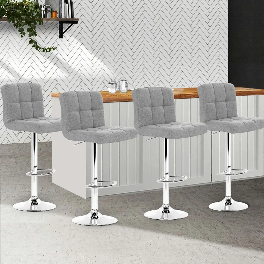 Set of 4 Fabric Swivel Bar Stools - Grey