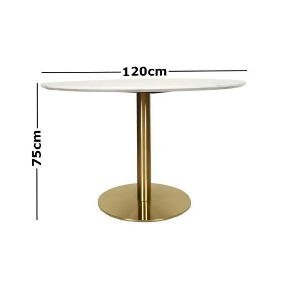 Raimon Furniture Elskar Round Dining Table With Marble Effect 120cm - Gold Metal Frame - White Agaria