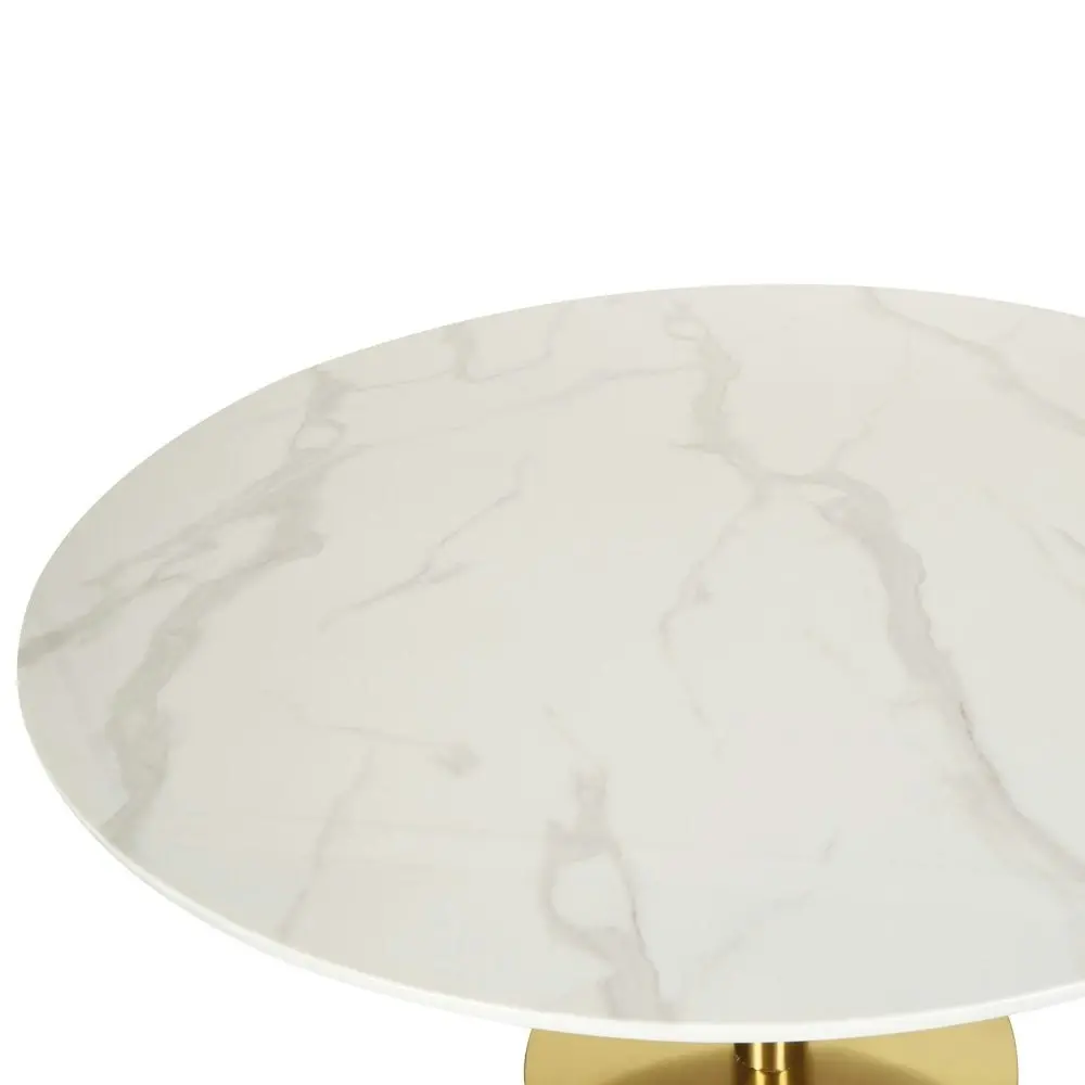 Raimon Furniture Elskar Round Dining Table With Marble Effect 120cm - Gold Metal Frame - White Agaria