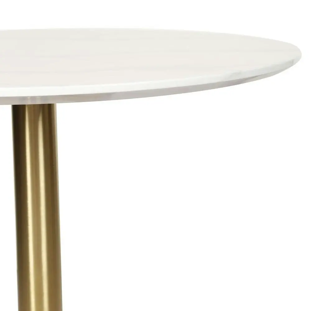 Raimon Furniture Elskar Round Dining Table With Marble Effect 120cm - Gold Metal Frame - White Agaria