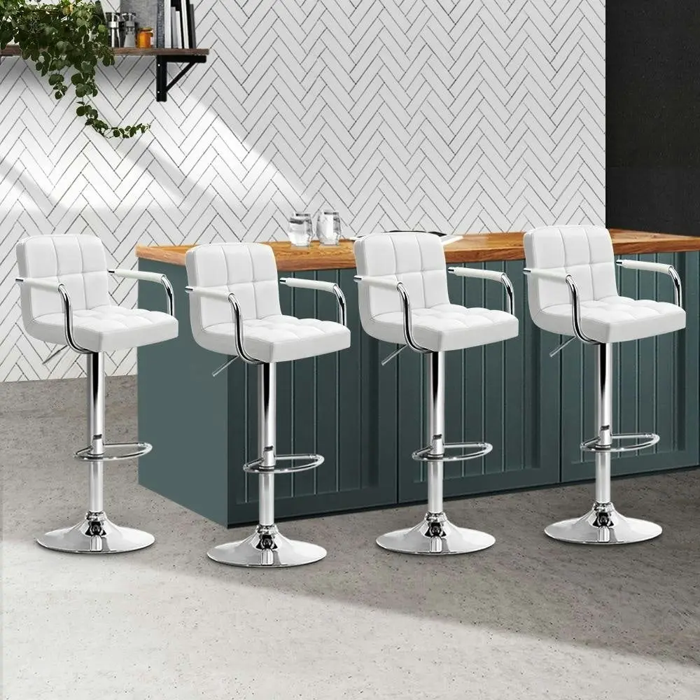 Set of 4 Bar Stools Gas lift Swivel - Steel and White